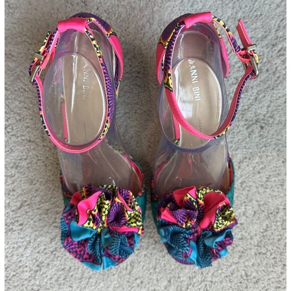 Gianni Bini Shoes Womens Sz 10 Colorful Pink / Blue Strap Wedge Sandals Open Toe - Picture 11 of 13